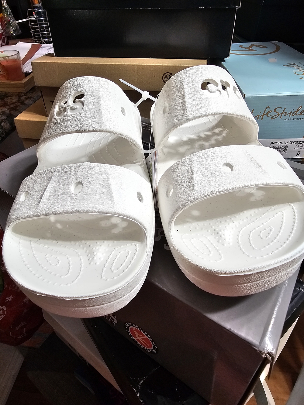 CROCS White Double Strap Slide Sandals